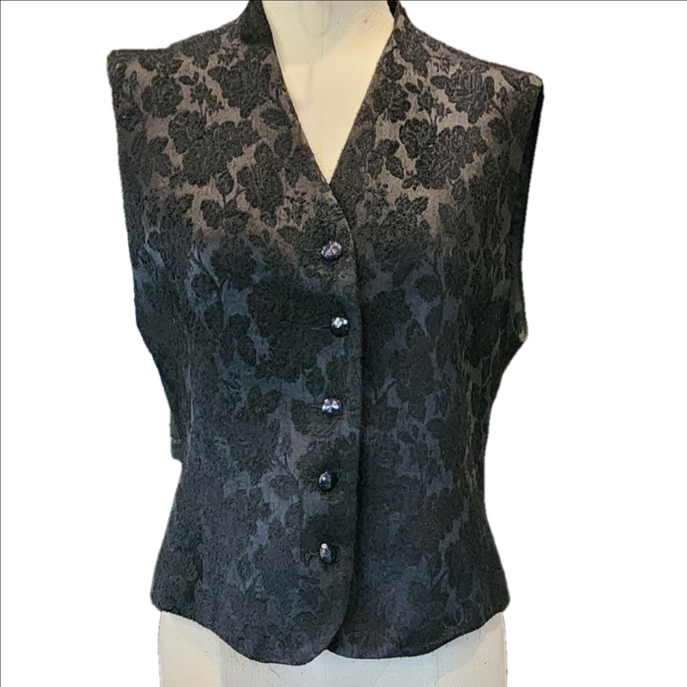 LIZ CLAIBORNE Elegant Black Floral Vest